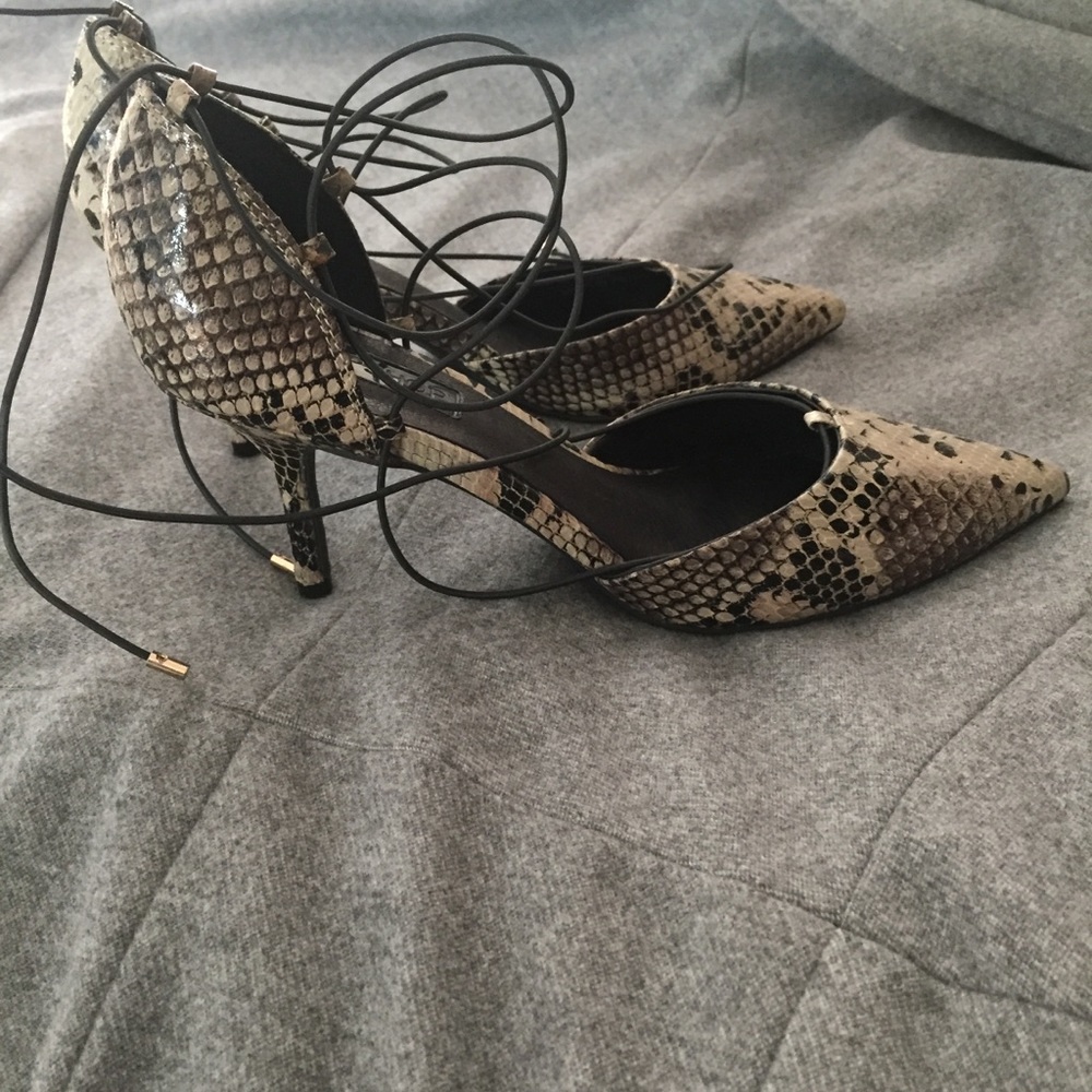 Topshop Snakeskin Print Lace-up Heels